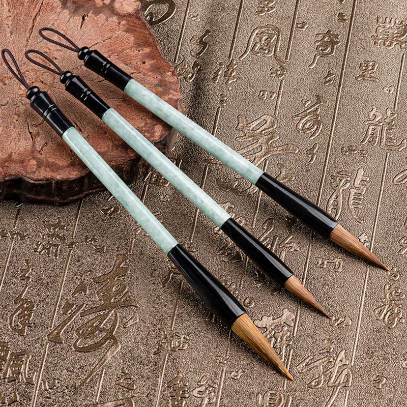 Pinceau de calligraphie chinoise en jade naturel avec coffret cadeau