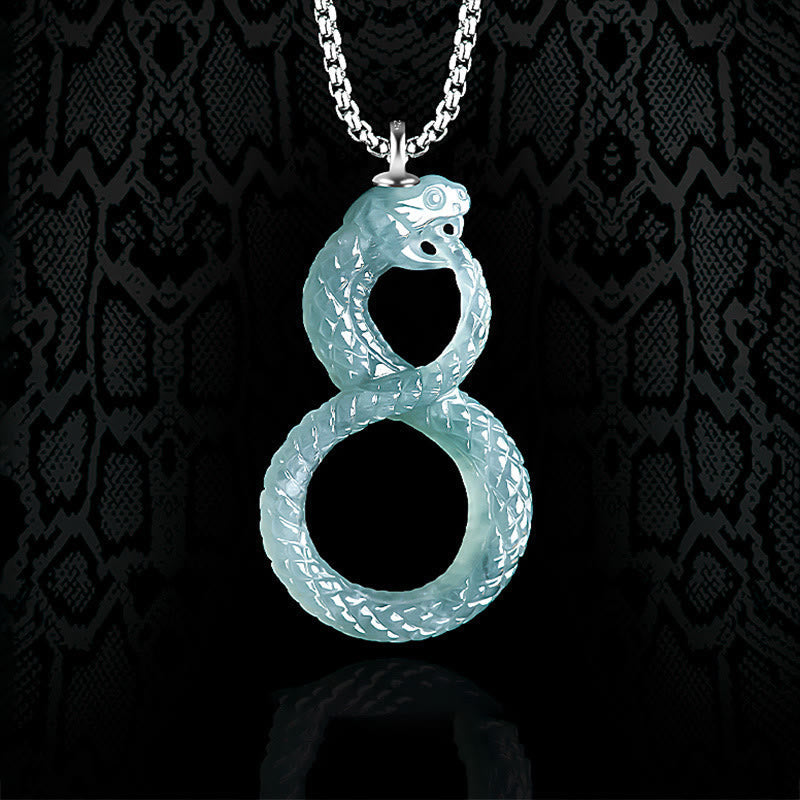 Collier pendentif serpent Mamba en jade naturel pour la chance et l'équilibre