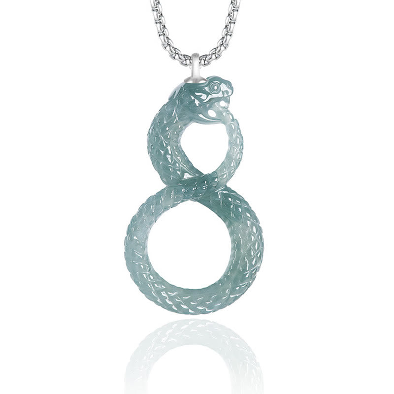 Collier pendentif serpent Mamba en jade naturel pour la chance et l'équilibre