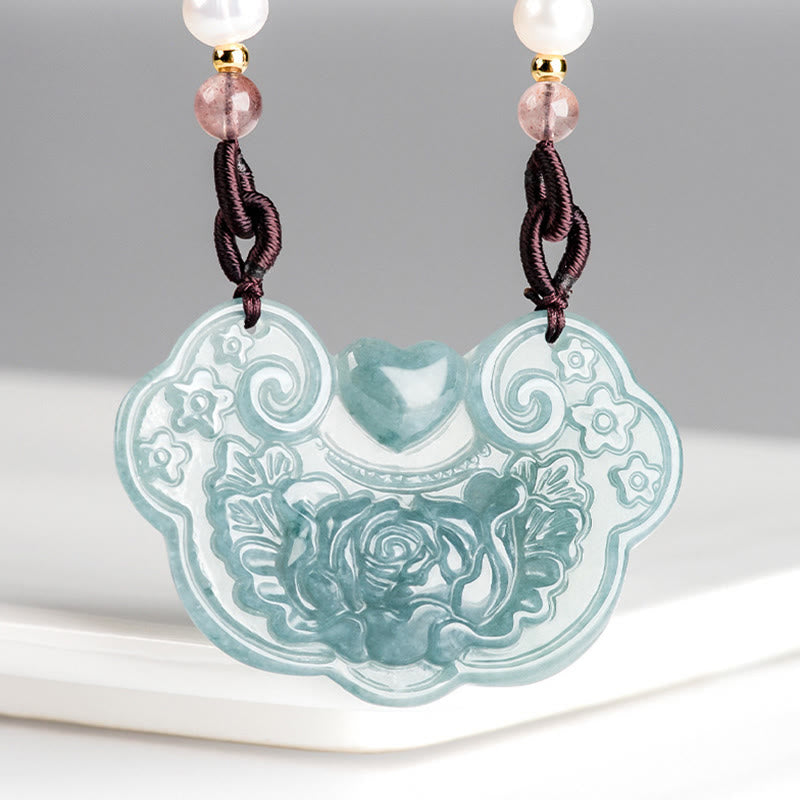 Collier pendentif fleur de pivoine en jade naturel, 32,5 mm