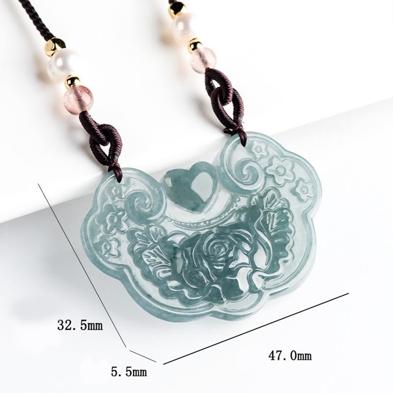 Collier pendentif fleur de pivoine en jade naturel, 32,5 mm