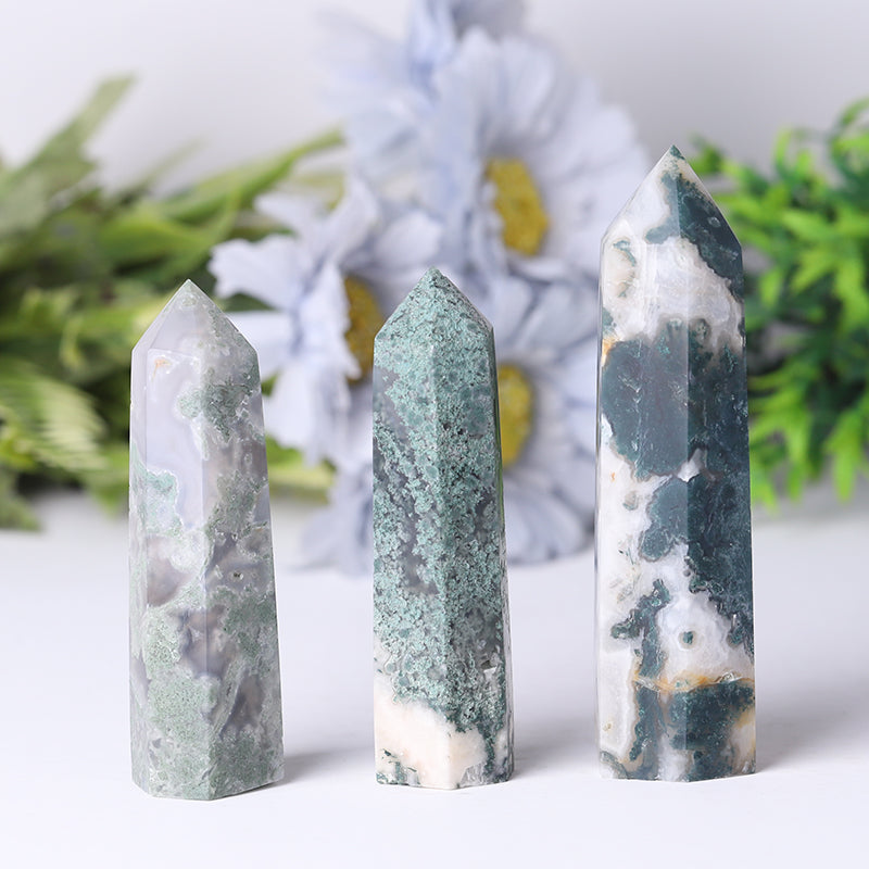 Natural Moss Agate Crystal Tower 2.4-4.5 Inch Healing Point