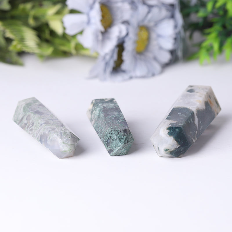 Natural Moss Agate Crystal Tower 2.4-4.5 Inch Healing Point