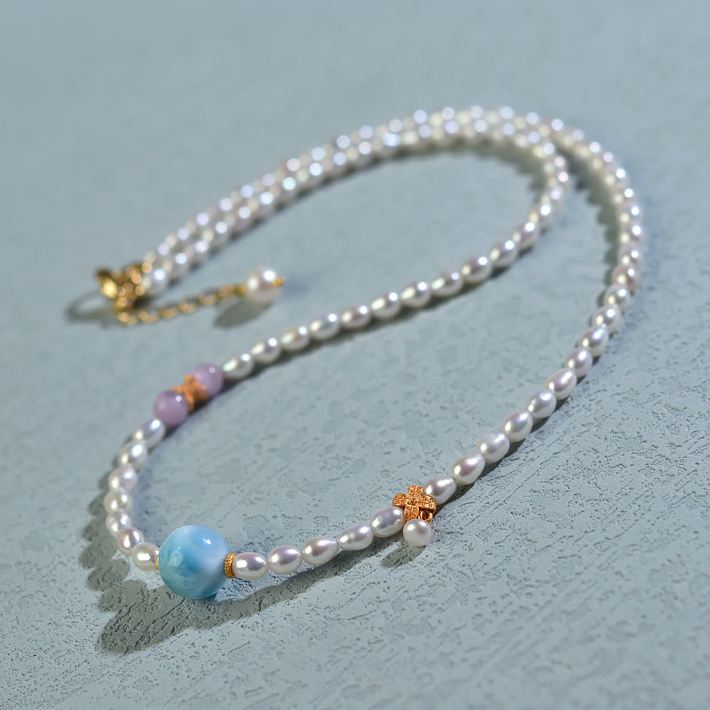 Collier Sincérité en perles de larimar naturelles 40 cm | Sons de guérison