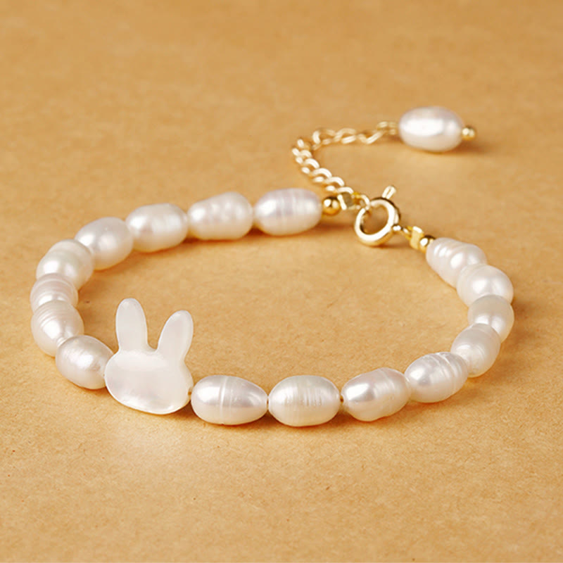 Bracelet de sincérité en perles naturelles avec breloque lapin mignon