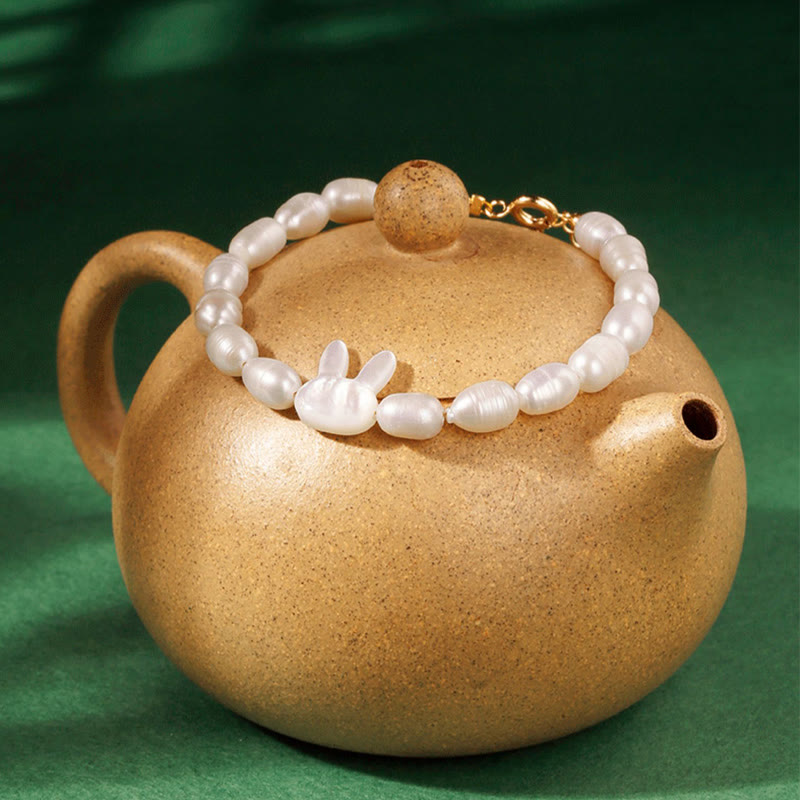 Bracelet de sincérité en perles naturelles avec breloque lapin mignon