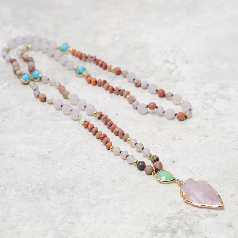 Collier en pointe de flèche en quartz rose naturel pour la guérison et l'amour