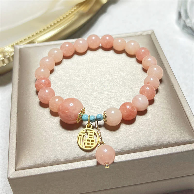 Bracelet porte-bonheur en pierre naturelle turquoise avec personnage Fu