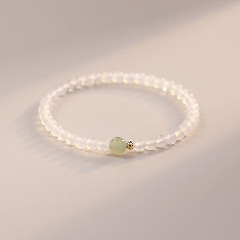 Bracelet de protection porte-bonheur en jade et agate blanche naturelle 15 cm