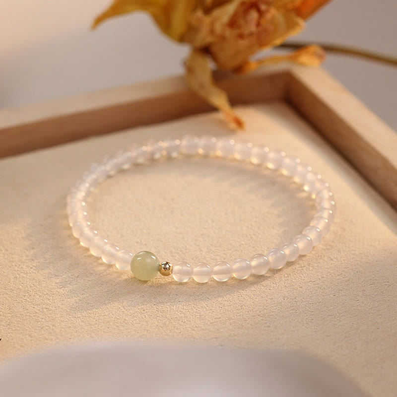 Bracelet de protection porte-bonheur en jade et agate blanche naturelle 15 cm