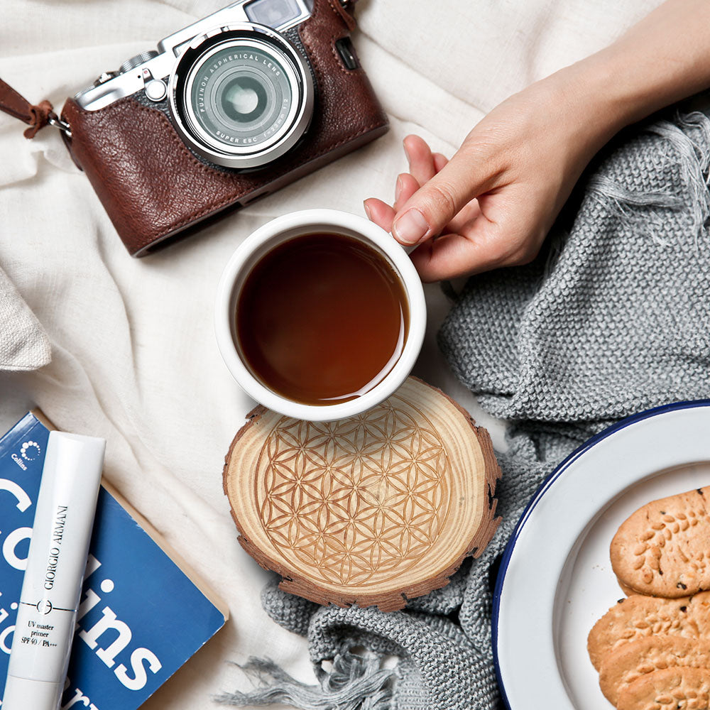 Dessous de verre spirituel en bois naturel 8-10 cm