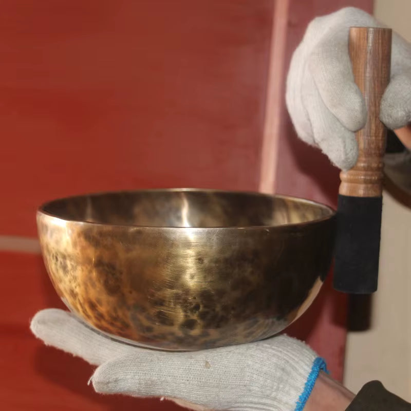 Hammered metal singing bowl with wooden striker, Nepal Handmade Tibetan Singing Bowl