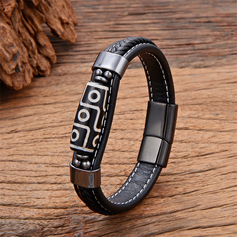 Bracelet en agate dzi à neuf yeux avec boucle en cuir réglable