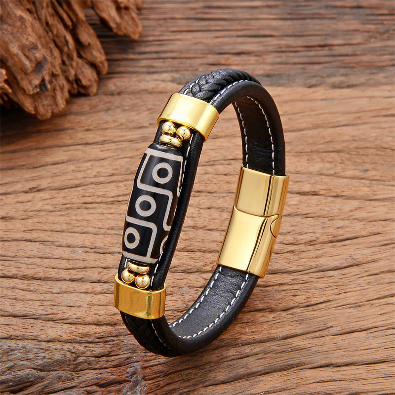 Bracelet en agate dzi à neuf yeux avec boucle en cuir réglable