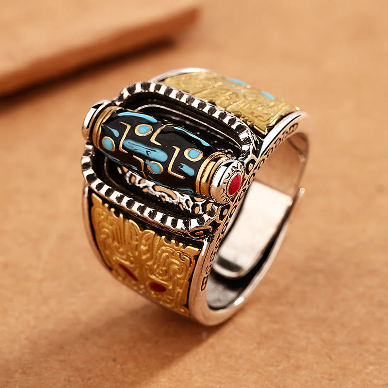Bague spirituelle de richesse et de protection en perle dzi à neuf yeux