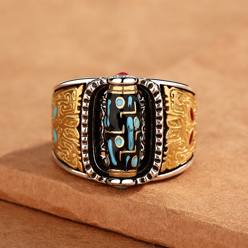 Bague spirituelle de richesse et de protection en perle dzi à neuf yeux