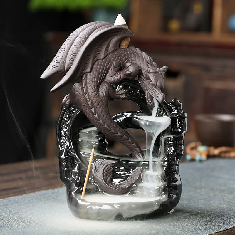 Brûleur d'encens à reflux en céramique nordique en forme de dragon ptérosaure