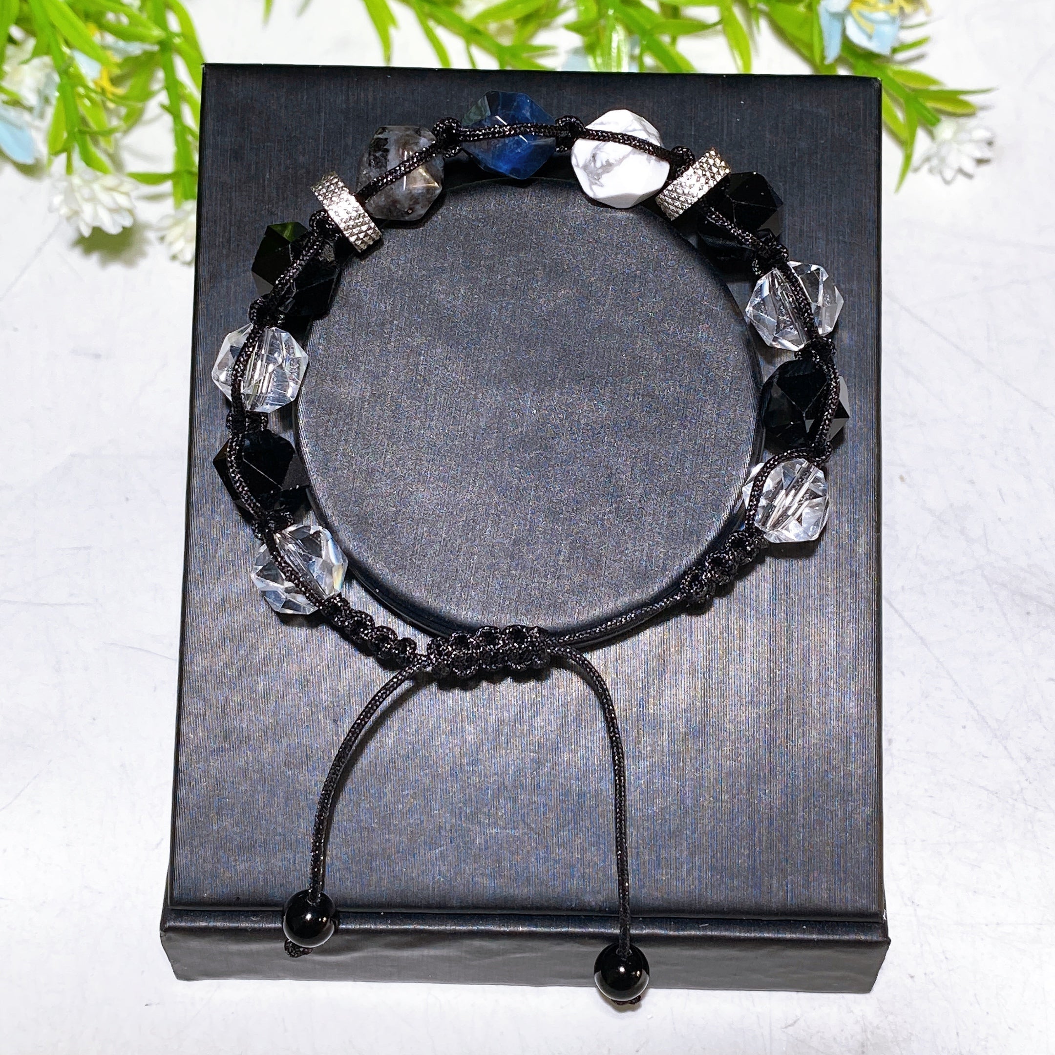 Obsidian Cross Adjustable Crystal Healing Bracelet 6mm & 10mm