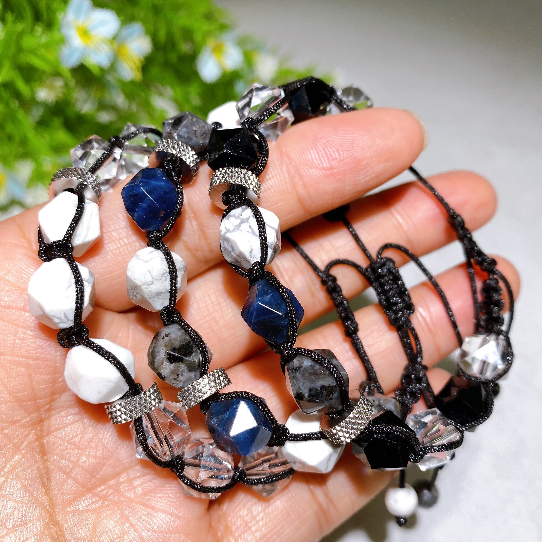 Obsidian Cross Adjustable Crystal Healing Bracelet 6mm & 10mm