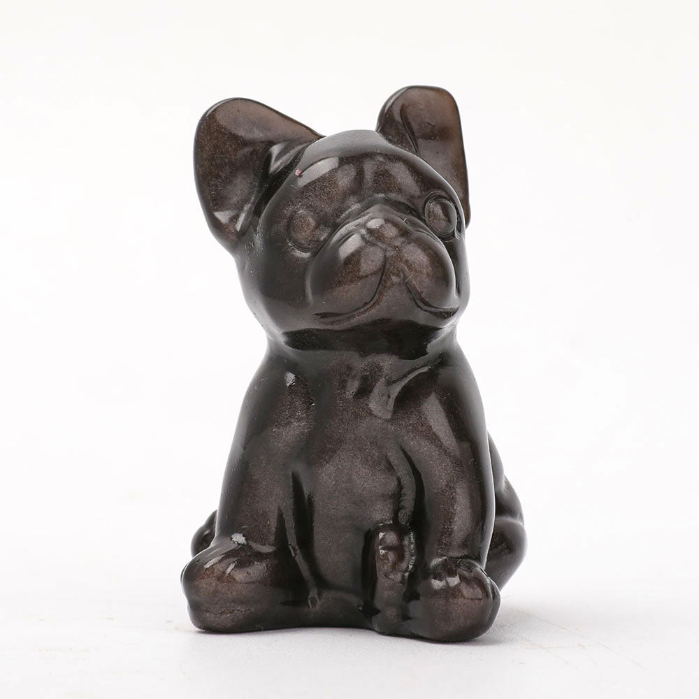 Figurine de chien sculptée en cristal d'obsidienne de 6 cm