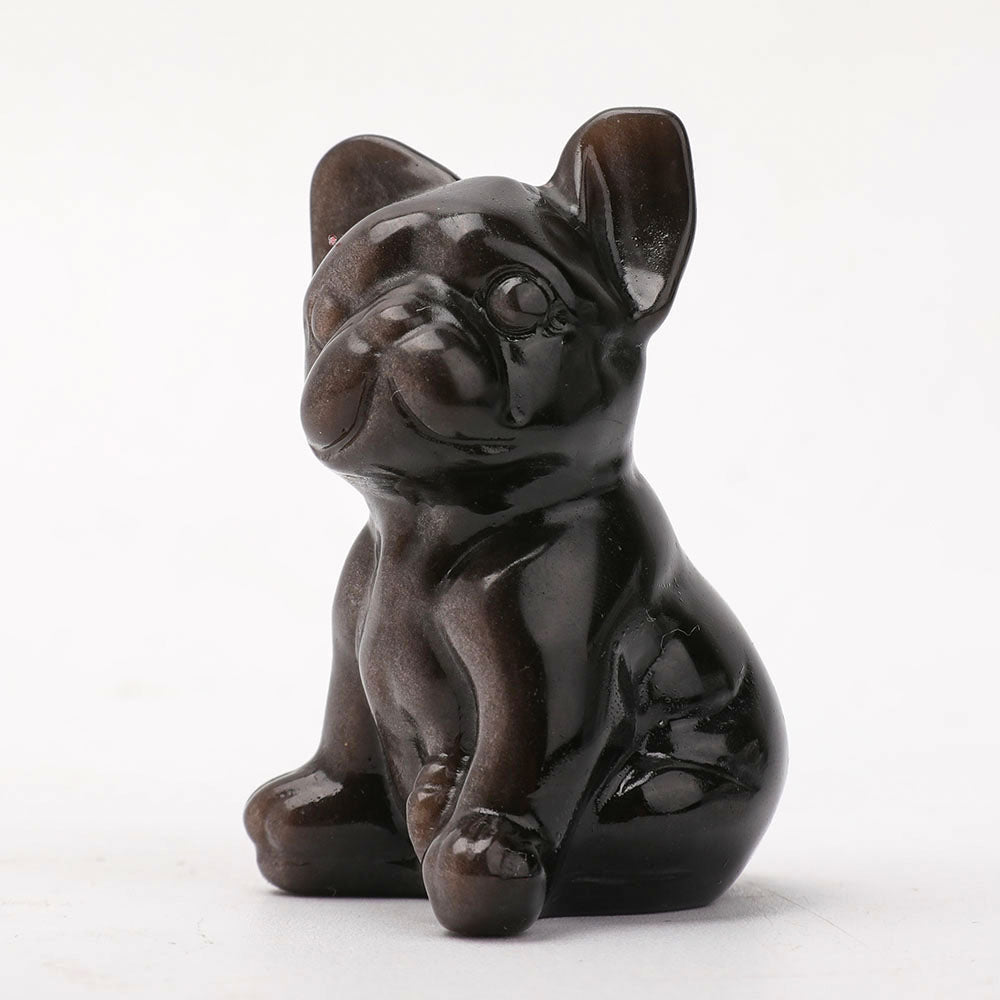 Figurine de chien sculptée en cristal d'obsidienne de 6 cm