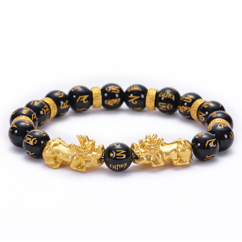 Bracelet de richesse PiXiu en obsidienne et onyx