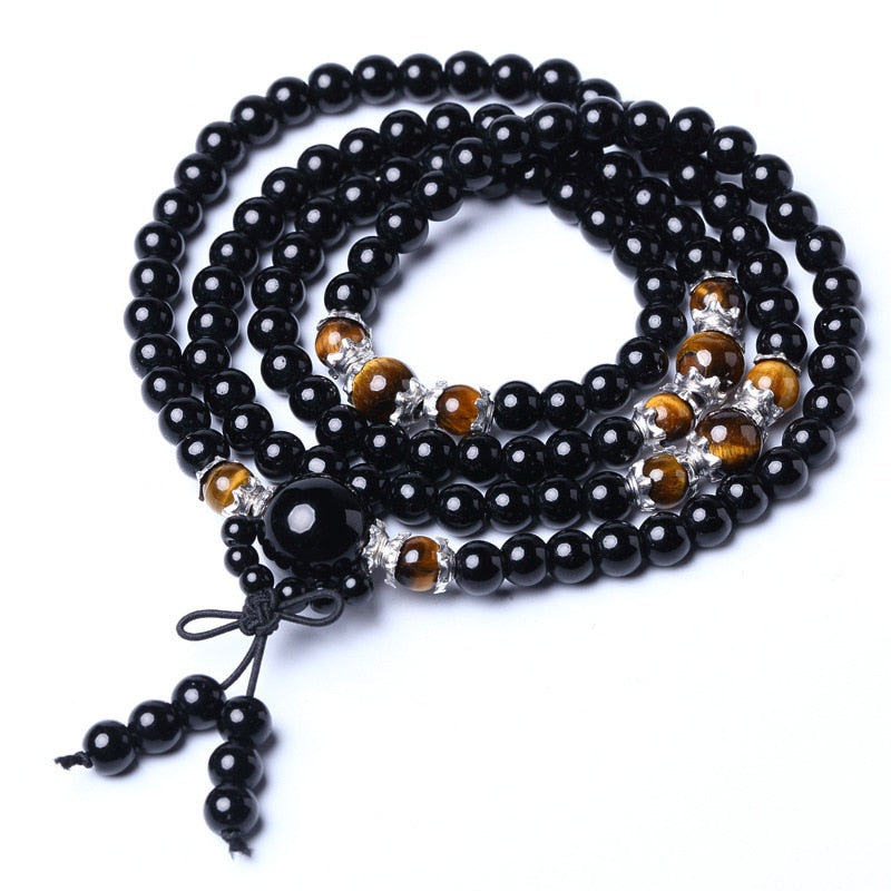 Bracelet Mala en Obsidienne Œil de Tigre pour la Méditation