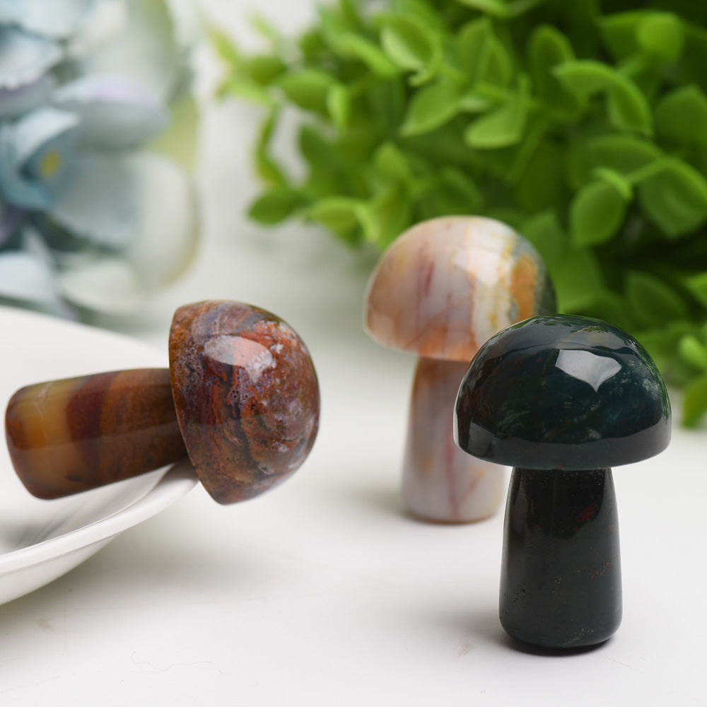 Sculpture de champignon en cristal de jaspe océanique de 1,9 pouce