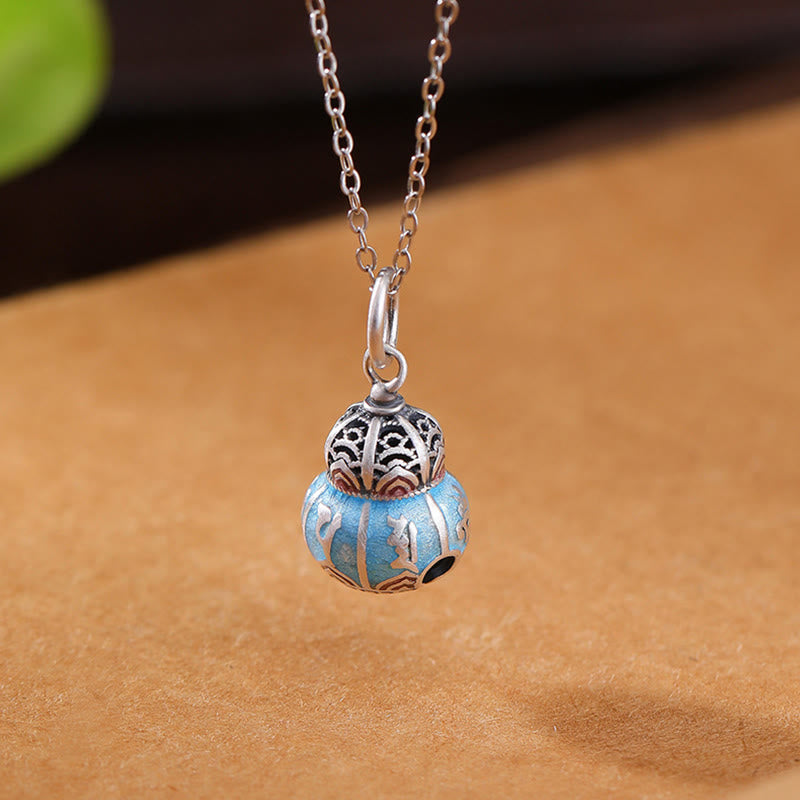 Collier pendentif Om Mani Padme Hum en argent 999 avec gourde de sagesse