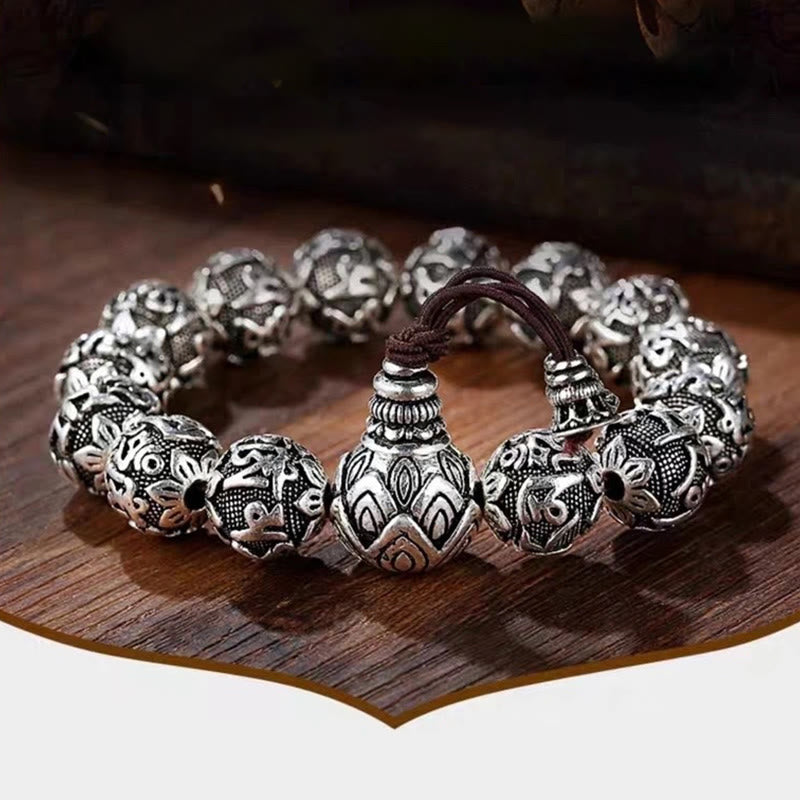 Bracelet en alliage Om Mani Padme Hum | Perles de protection spirituelle de 8 mm