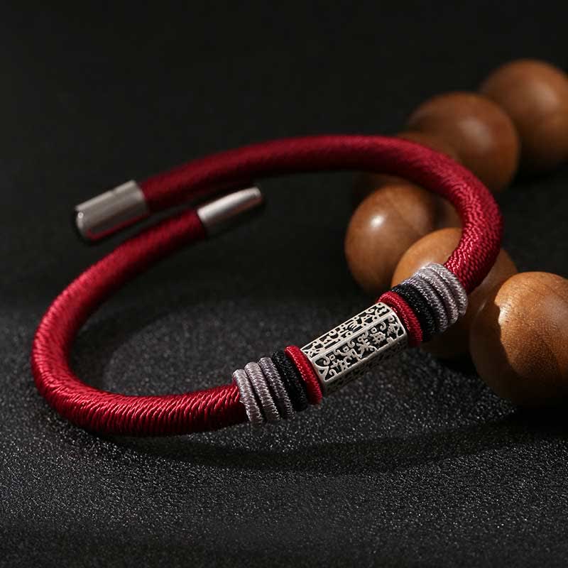 Bracelet Om Mani Padme Hum | Argent sterling 925, cordon rouge, unisexe