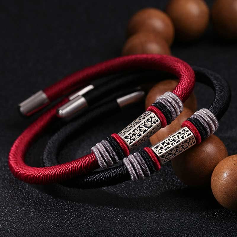 Bracelet Om Mani Padme Hum | Argent sterling 925, cordon rouge, unisexe