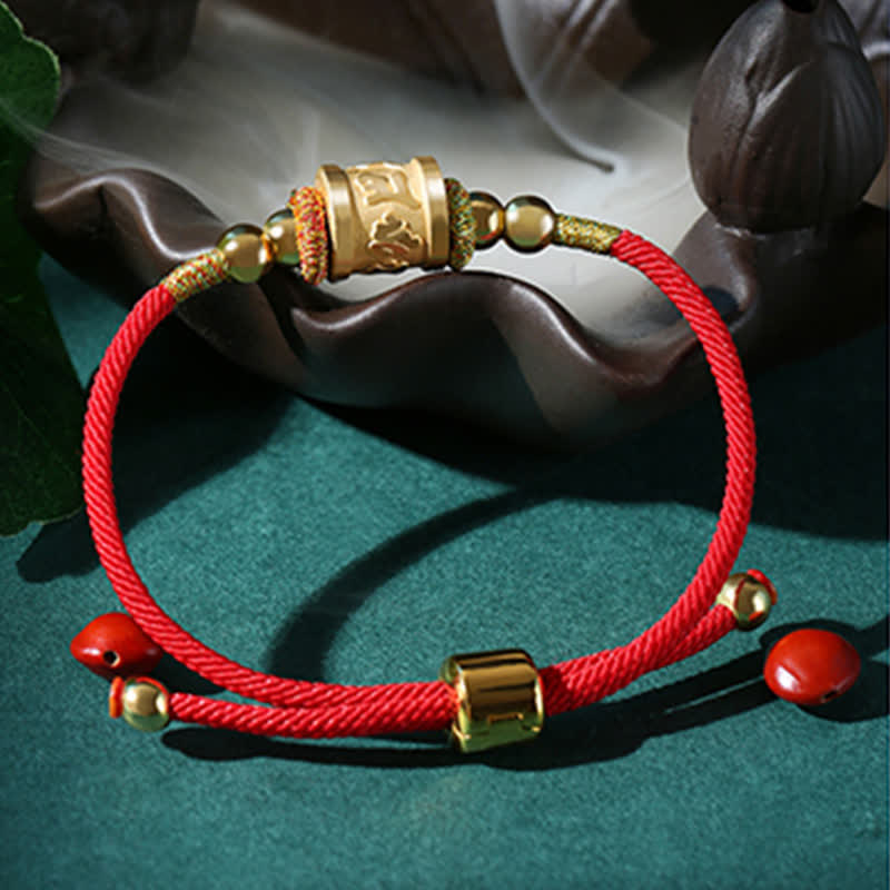 Bracelet Om Mani Padme Hum en argent sterling avec cordon rouge porte-bonheur