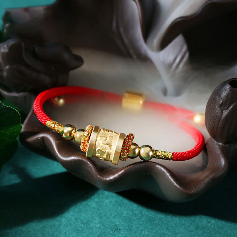 Bracelet Om Mani Padme Hum en argent sterling avec cordon rouge porte-bonheur
