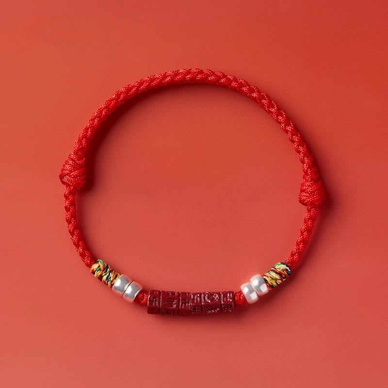 Bracelet à cordes rouge cinabre Om Mani Padme Hum