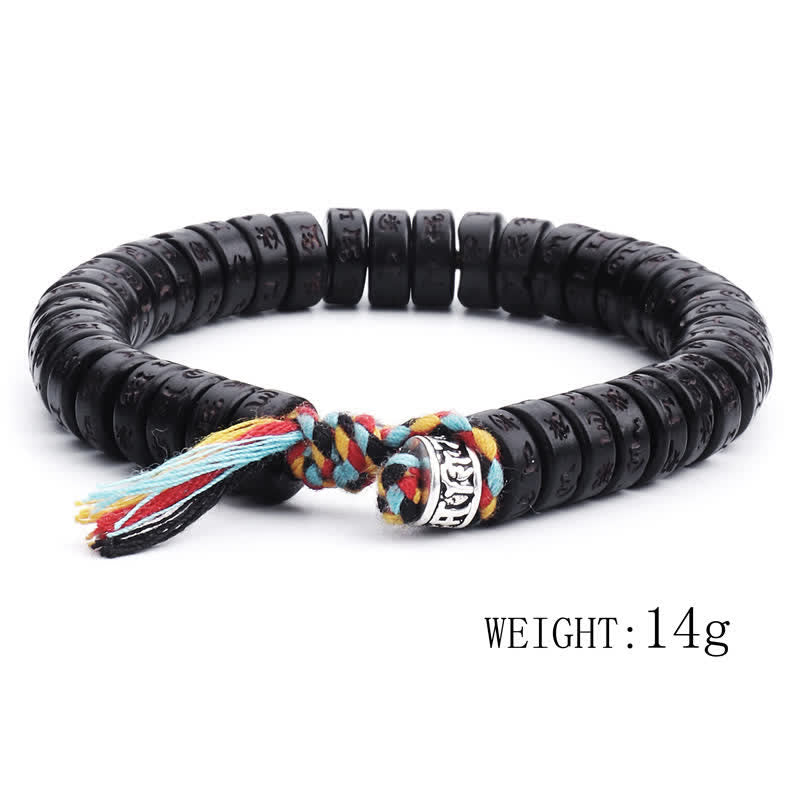 Bracelet de bonheur en coquille de noix de coco Om Mani Padme Hum