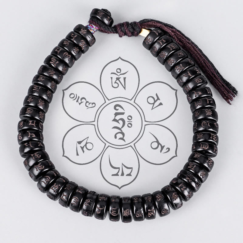 Bracelet positif en coquille de noix de coco Om Mani Padme Hum