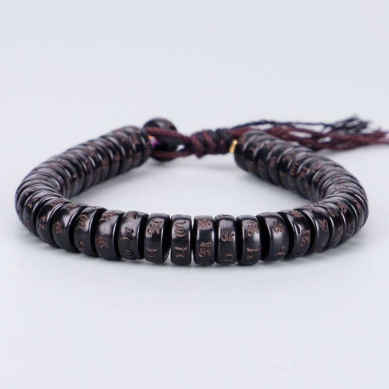 Bracelet positif en coquille de noix de coco Om Mani Padme Hum