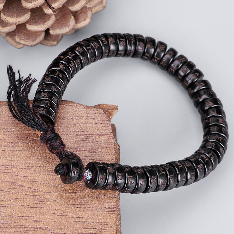 Bracelet positif en coquille de noix de coco Om Mani Padme Hum