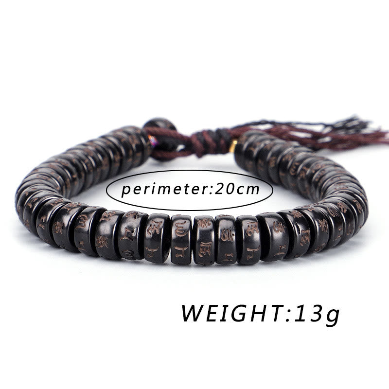 Bracelet positif en coquille de noix de coco Om Mani Padme Hum