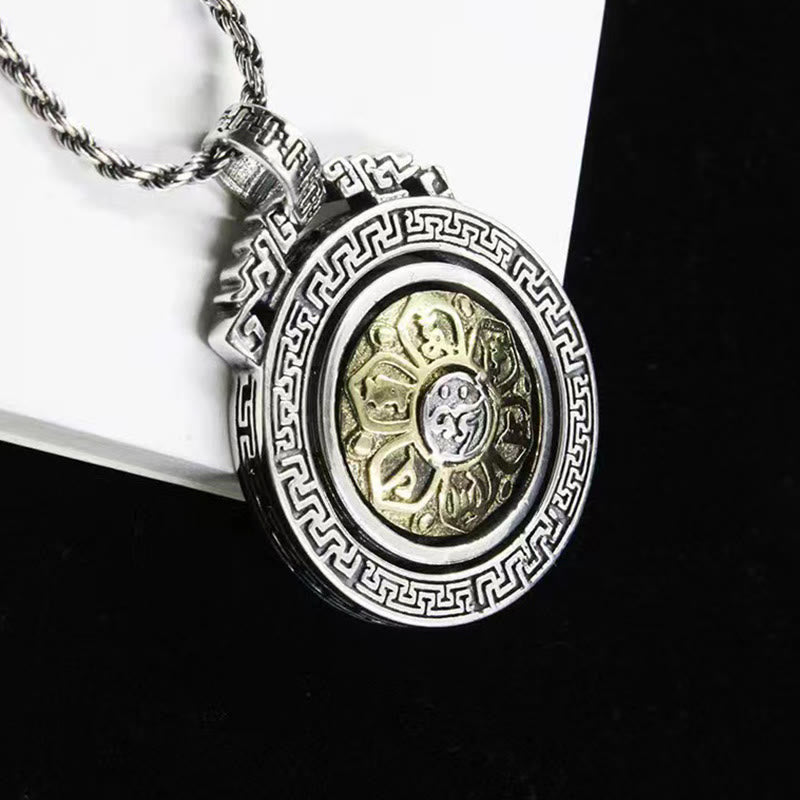 Collier Om Mani Padme Hum | Pendentif rotatif en cuivre et argent