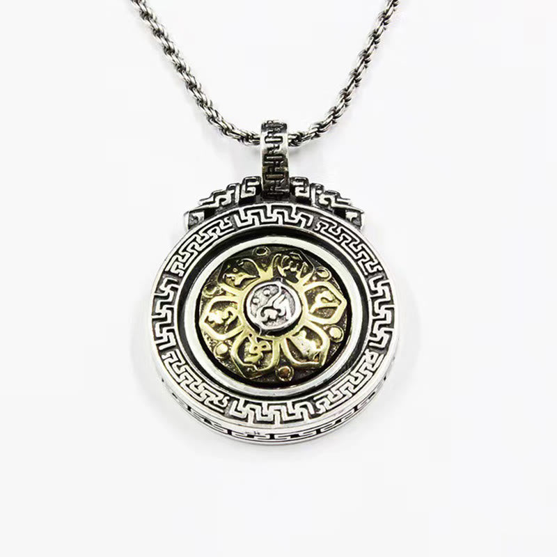 Collier Om Mani Padme Hum | Pendentif rotatif en cuivre et argent