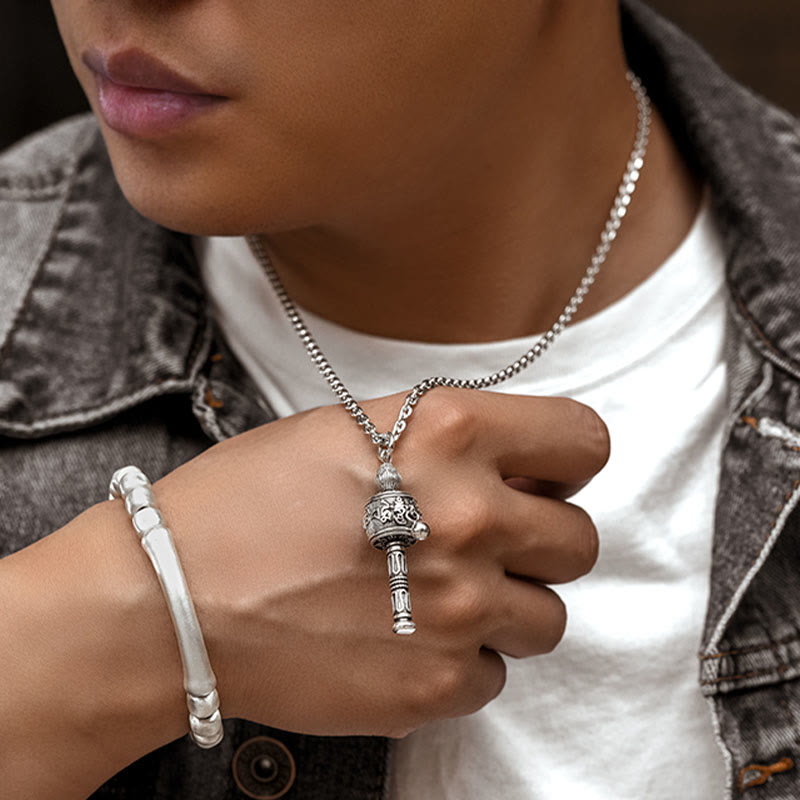 Collier Om Mani Padme Hum | Pendentif roue de prière tibétaine