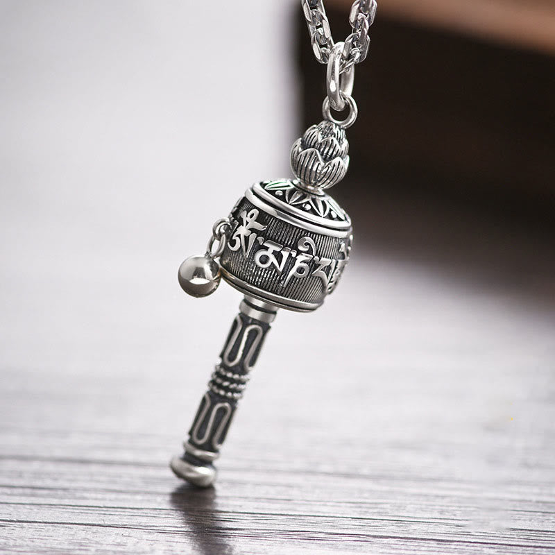 Collier Om Mani Padme Hum | Pendentif roue de prière tibétaine