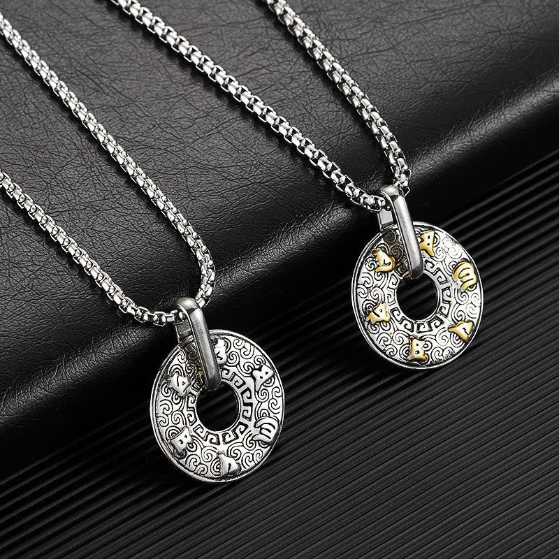 Collier Om Mani Padme Hum | Pendentif boucle de paix en acier titane