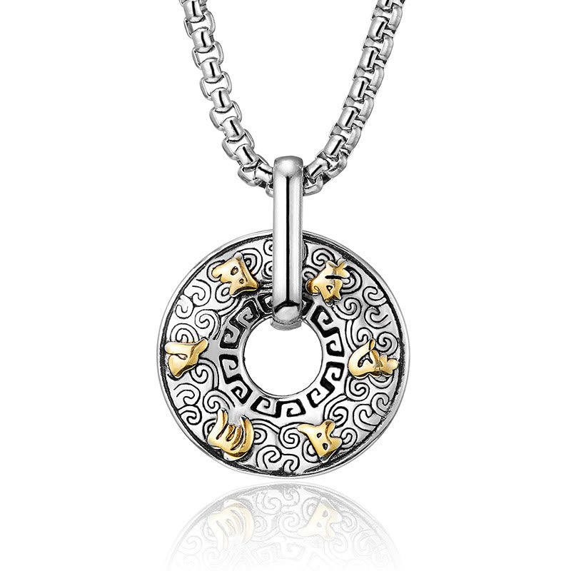 Collier Om Mani Padme Hum | Pendentif boucle de paix en acier titane