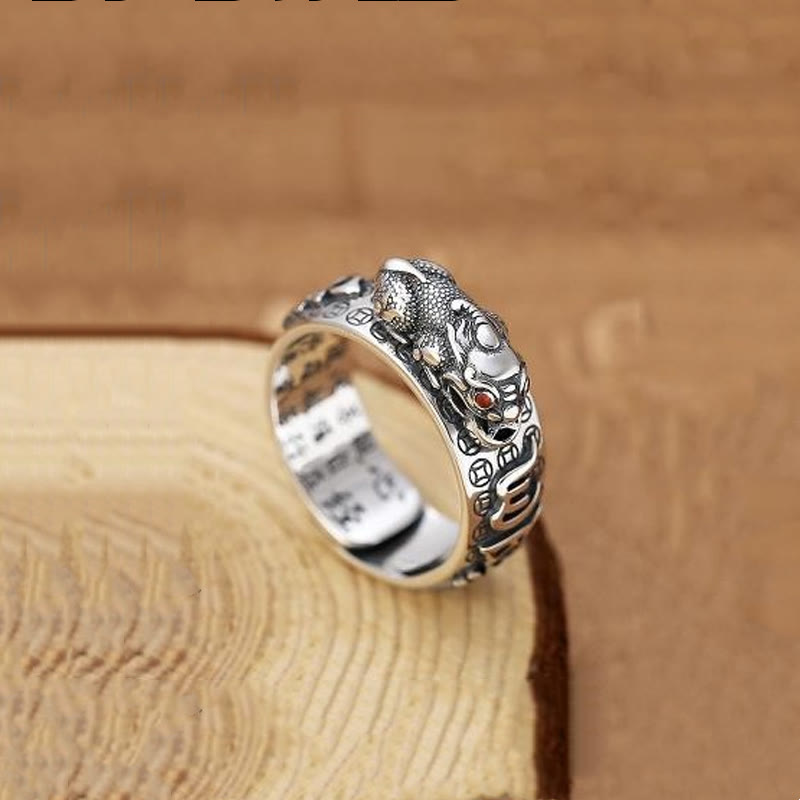 Bague de richesse PiXiu en argent sterling 990 Om Mani Padme Hum