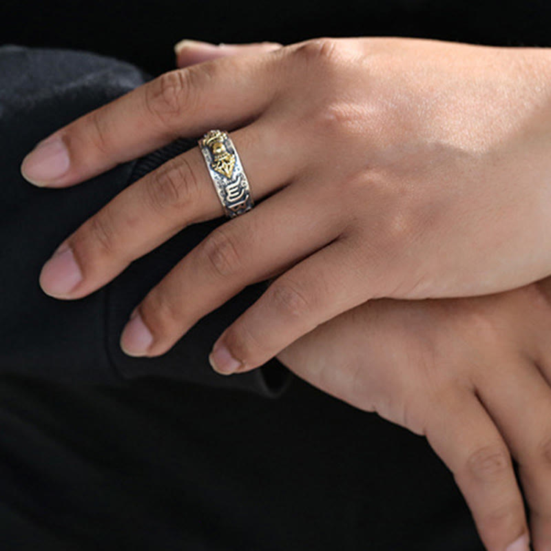 Bague de richesse PiXiu en argent sterling 990 Om Mani Padme Hum