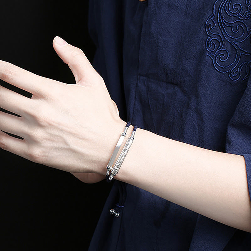 Bracelet double tissé à la main en argent sterling Om Mani Padme Hum