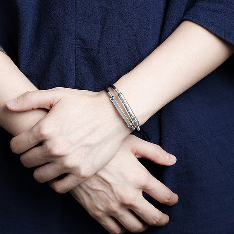 Bracelet double tissé à la main en argent sterling Om Mani Padme Hum